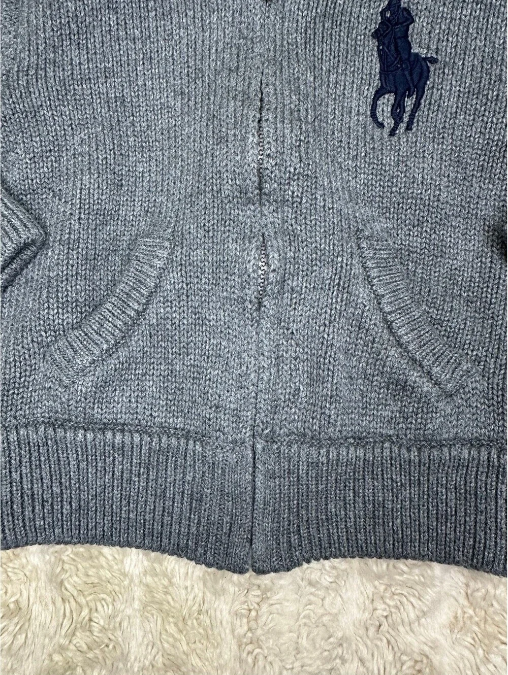 Ralph Lauren Big Pony grey full zip knit cardigan sweater 12M preppy old money